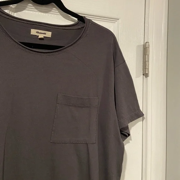 NWOT Madewell Size XS Charcoal Gray Short Sleeve Crew Split Hem Pocket Tee Shirt - Picture 5 of 11